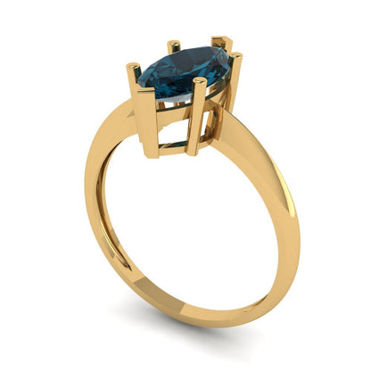 1.5 cttw Natural London Blue Topaz Solitaire  Engagement Ring - Solid Gold (Marquise Cut ,11x5.5mm)