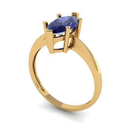 1.5 cttw Simulated Tanzanite Solitaire  Engagement Ring - Solid Gold (Marquise Cut ,11x5.5mm)