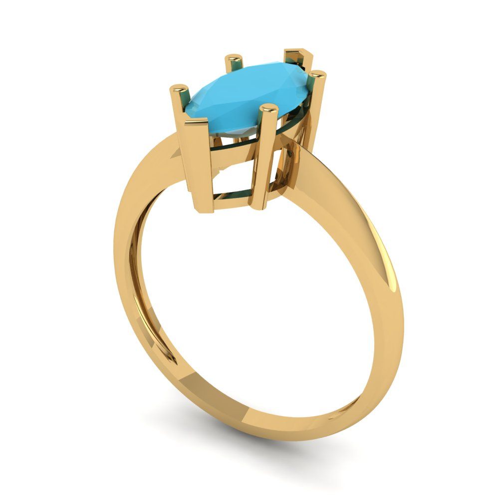 1.5 cttw Simulated Turquoise Solitaire  Engagement Ring - Solid Gold (Marquise Cut ,11x5.5mm)