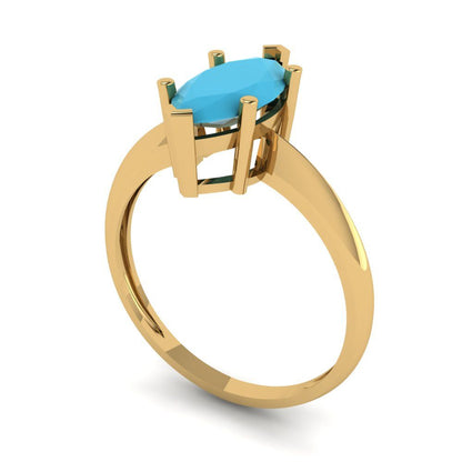 1.5 cttw Simulated Turquoise Solitaire  Engagement Ring - Solid Gold (Marquise Cut ,11x5.5mm)