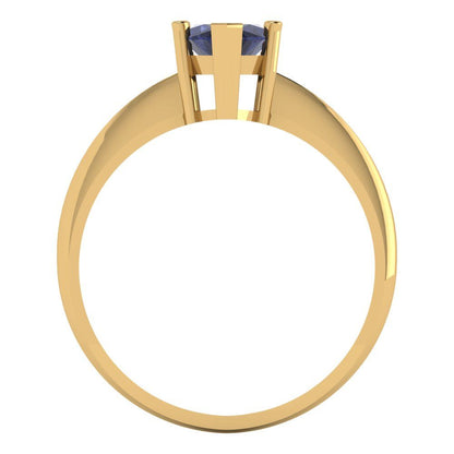 1.5 cttw Simulated Blue Sapphire Solitaire  Engagement Ring - Solid Gold (Marquise Cut ,11x5.5mm)