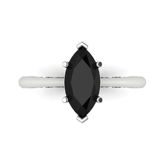 1.5 cttw Natural Onyx Solitaire  Engagement Ring - Solid White Gold (VVS1, Marquise Cut ,11x5.5mm)