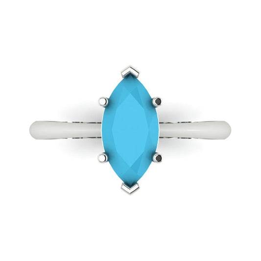 1.5 cttw Simulated Turquoise Solitaire  Engagement Ring - Solid White Gold (VVS1, Marquise Cut ,11x5.5mm)
