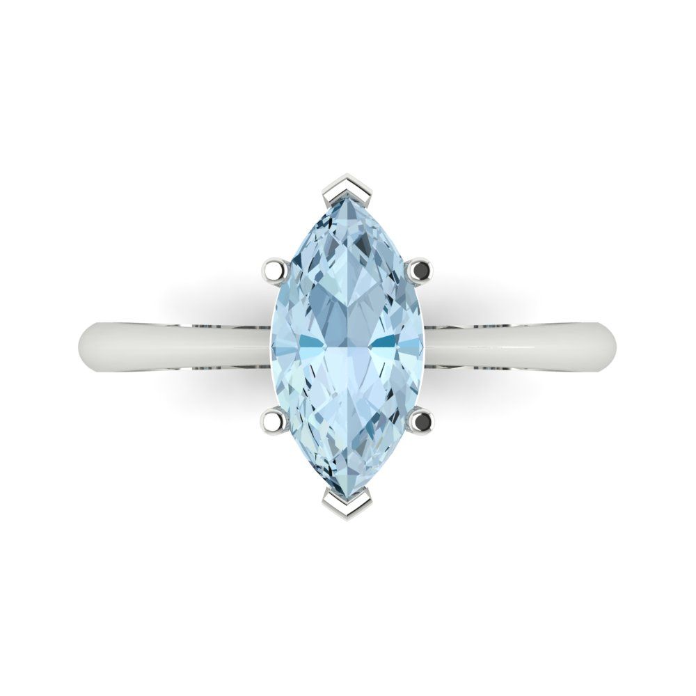 1.5 cttw Natural Aquamarine Solitaire  Engagement Ring - Solid Gold (Marquise Cut ,11x5.5mm)