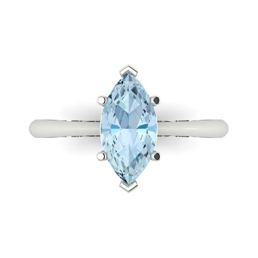 1.5 cttw Natural Aquamarine Solitaire  Engagement Ring - Solid White Gold (VVS1, Marquise Cut ,11x5.5mm)