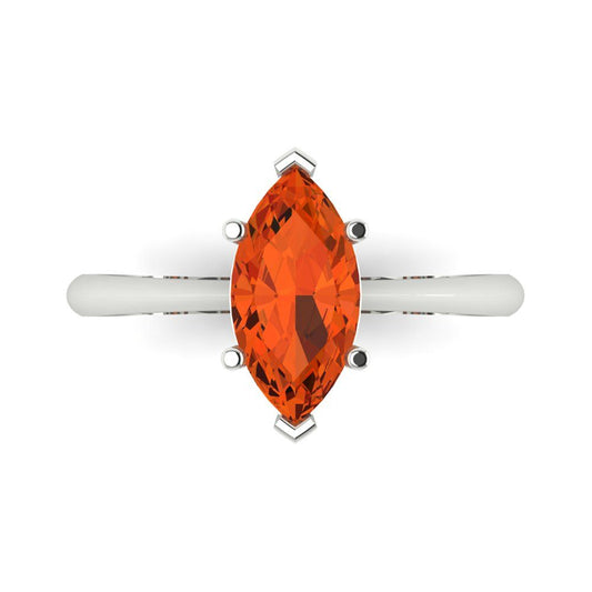 1.5 cttw Zirconia Simulated Red Diamond Solitaire  Engagement Ring - Solid White Gold (VVS1, Marquise Cut ,11x5.5mm)