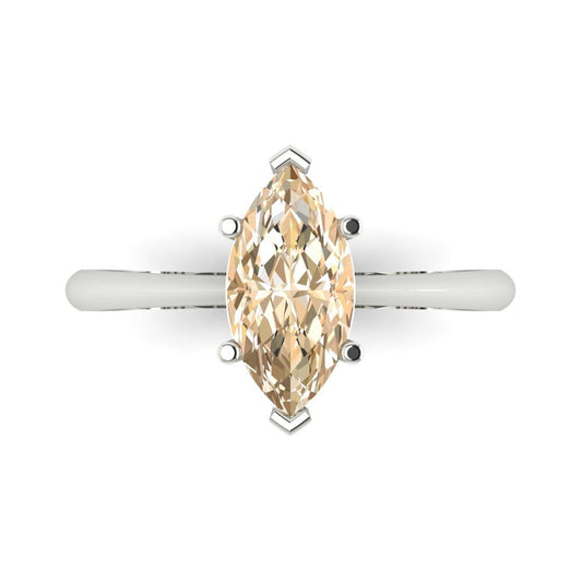 1.5 cttw Natural Morganite Solitaire  Engagement Ring - Solid White Gold (VVS1, Marquise Cut ,11x5.5mm)