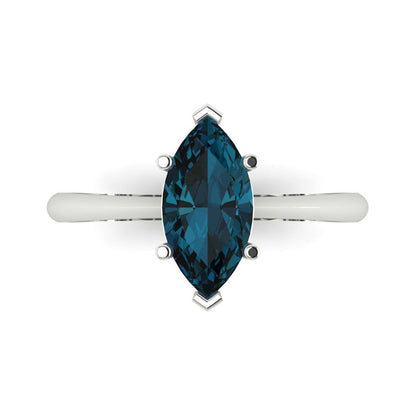 1.5 cttw Natural London Blue Topaz Solitaire  Engagement Ring - Solid Gold (Marquise Cut ,11x5.5mm)