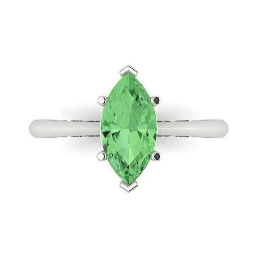 1.5 cttw Zirconia Simulated Green Diamond Solitaire  Engagement Ring - Solid White Gold (VVS1, Marquise Cut ,11x5.5mm)