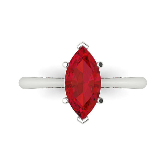 1.5 cttw Simulated Pink Tourmaline Solitaire  Engagement Ring - Solid White Gold (VVS1, Marquise Cut ,11x5.5mm)