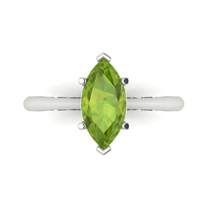 1.5 cttw Natural Peridot Solitaire  Engagement Ring - Solid Gold (Marquise Cut ,11x5.5mm)