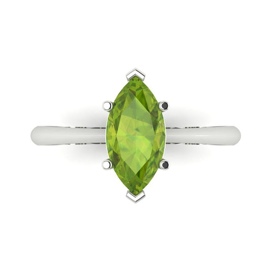 1.5 cttw Natural Peridot Solitaire  Engagement Ring - Solid White Gold (VVS1, Marquise Cut ,11x5.5mm)