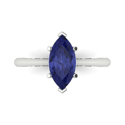 1.5 cttw Simulated Tanzanite Solitaire  Engagement Ring - Solid Gold (Marquise Cut ,11x5.5mm)
