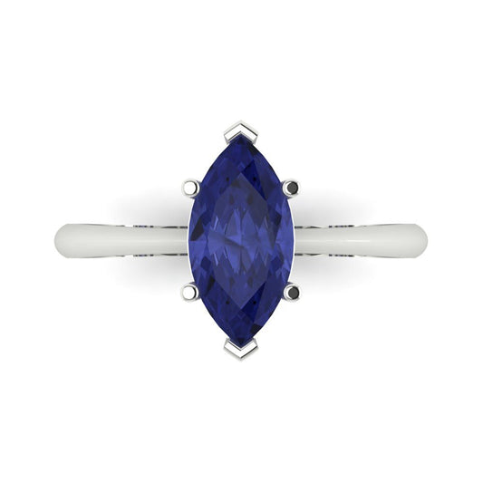 1.5 cttw Simulated Tanzanite Solitaire  Engagement Ring - Solid White Gold (VVS1, Marquise Cut ,11x5.5mm)