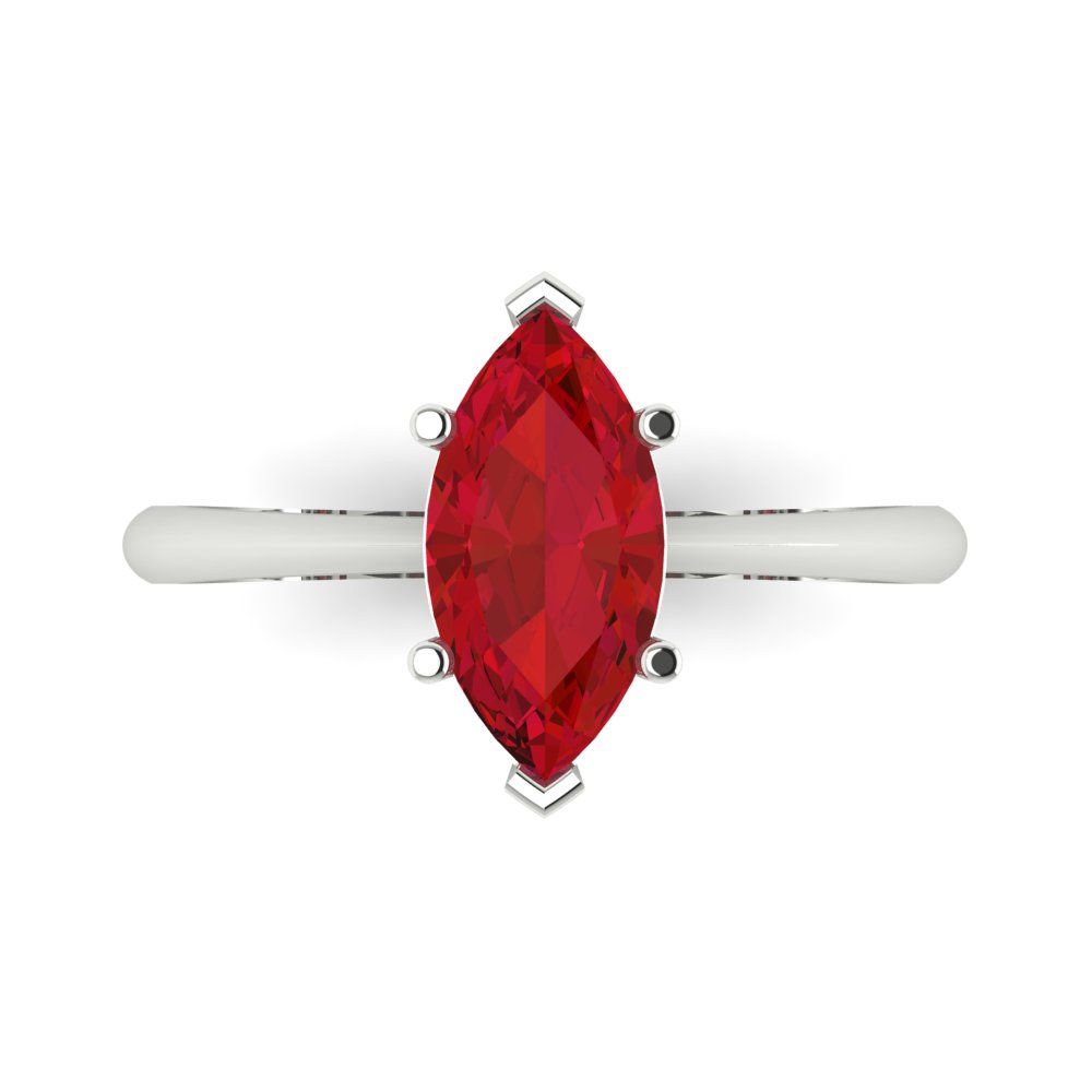 1.5 cttw Simulated Ruby Solitaire  Engagement Ring - Solid White Gold (VVS1, Marquise Cut ,11x5.5mm)