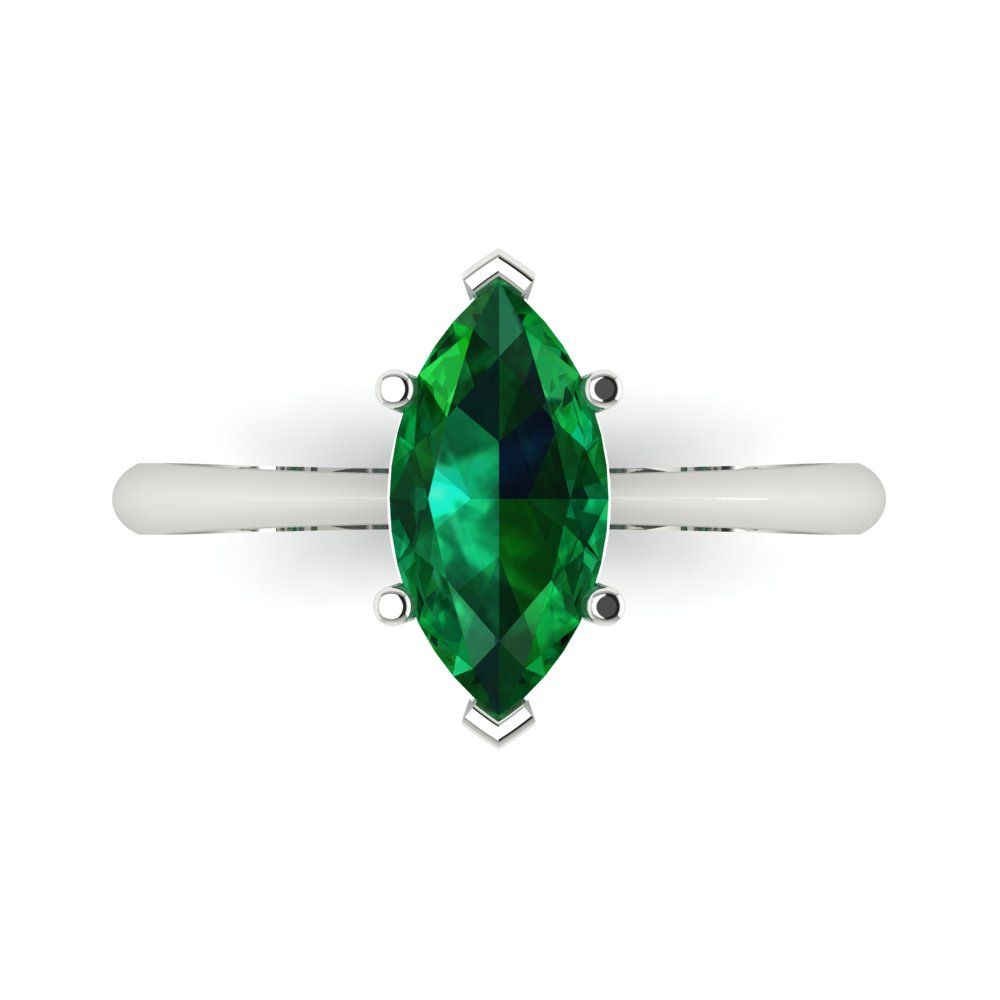 1.5 cttw Simulated Emerald Solitaire  Engagement Ring - Solid Gold (Marquise Cut ,11x5.5mm)