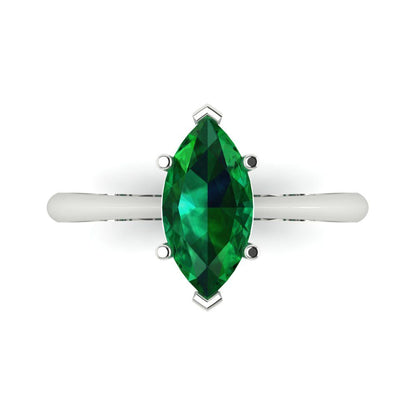 1.5 cttw Simulated Emerald Solitaire  Engagement Ring - Solid Gold (Marquise Cut ,11x5.5mm)
