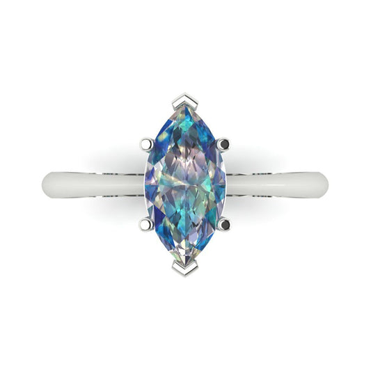 1.5 cttw Blue Moissanite Solitaire  Engagement Ring - Solid White Gold (VVS1, Marquise Cut ,11x5.5mm)