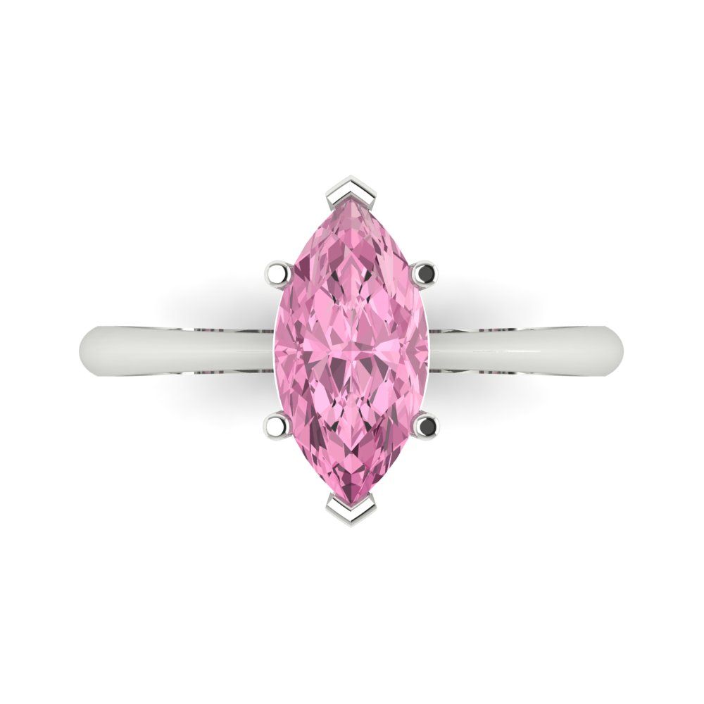1.5 cttw Zirconia Simulated Pink Diamond Solitaire  Engagement Ring - Solid Gold (VVS1, Marquise Cut ,11x5.5mm)