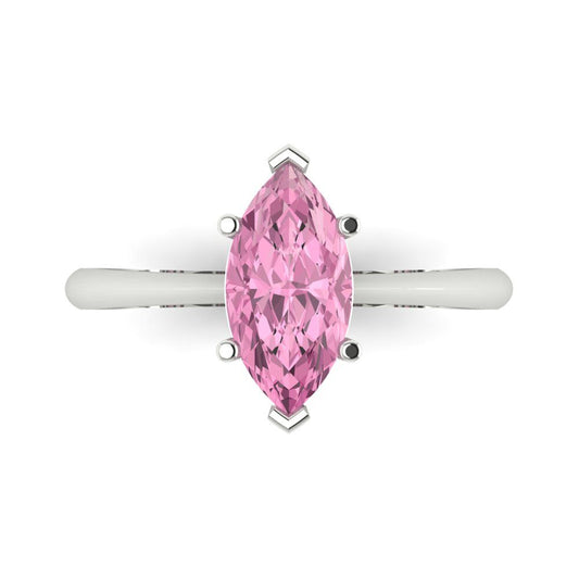 1.5 cttw Zirconia Simulated Pink Diamond Solitaire  Engagement Ring - Solid White Gold (VVS1, Marquise Cut ,11x5.5mm)