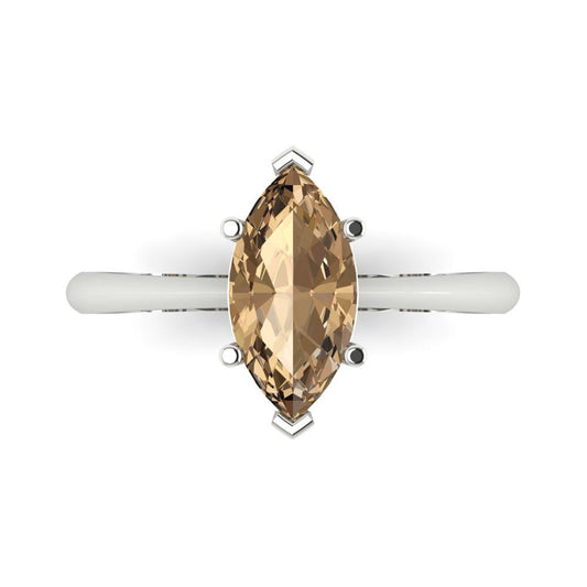 1.5 cttw Zirconia Simulated Champagne Diamond Solitaire  Engagement Ring - Solid White Gold (VVS1, Marquise Cut ,11x5.5mm)