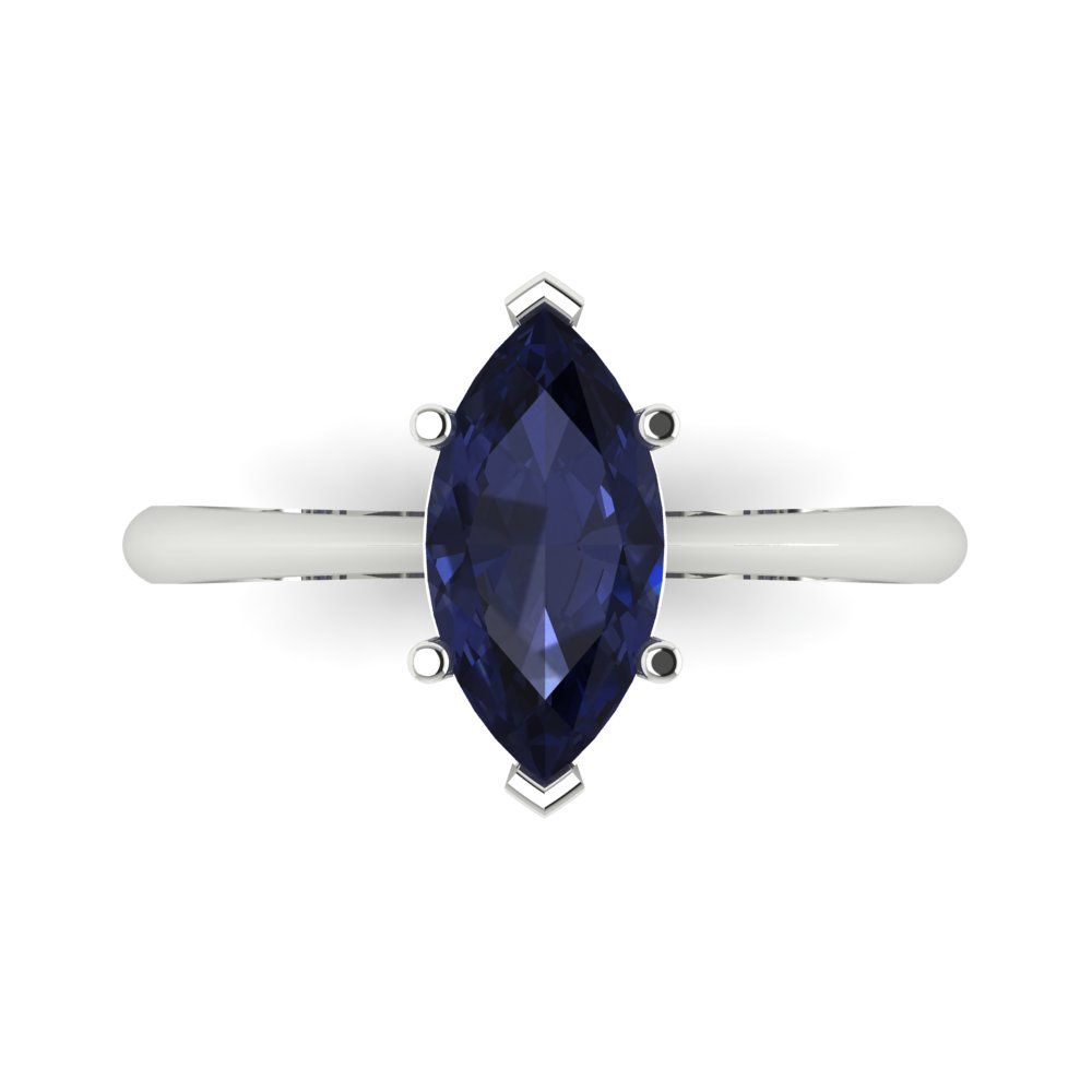 1.5 cttw Simulated Blue Sapphire Solitaire  Engagement Ring - Solid Gold (Marquise Cut ,11x5.5mm)