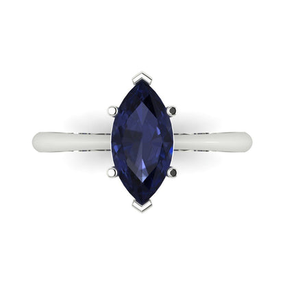 1.5 cttw Simulated Blue Sapphire Solitaire  Engagement Ring - Solid Gold (Marquise Cut ,11x5.5mm)