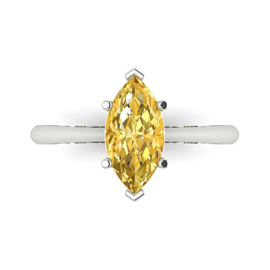 1.5 cttw Zirconia Simulated Yellow Diamond Solitaire  Engagement Ring - Solid White Gold (VVS1, Marquise Cut ,11x5.5mm)