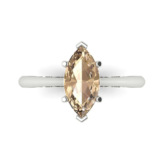 1.5 cttw Yellow Moissanite Solitaire  Engagement Ring - Solid White Gold (VVS1, Marquise Cut ,11x5.5mm)