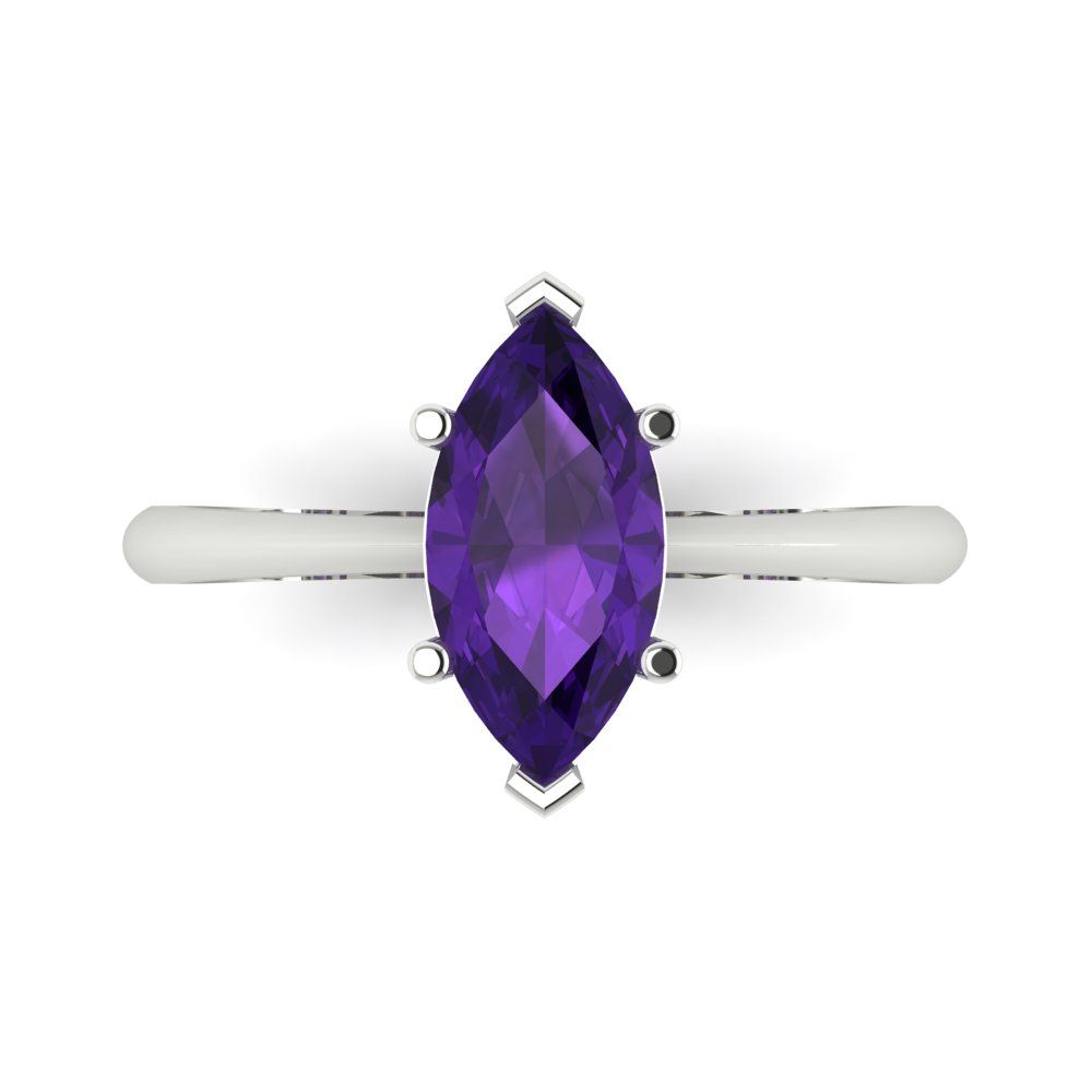 1.5 cttw Natural Amethyst Solitaire  Engagement Ring - Solid Gold (Marquise Cut ,11x5.5mm)