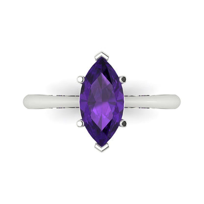 1.5 cttw Natural Amethyst Solitaire  Engagement Ring - Solid Gold (Marquise Cut ,11x5.5mm)