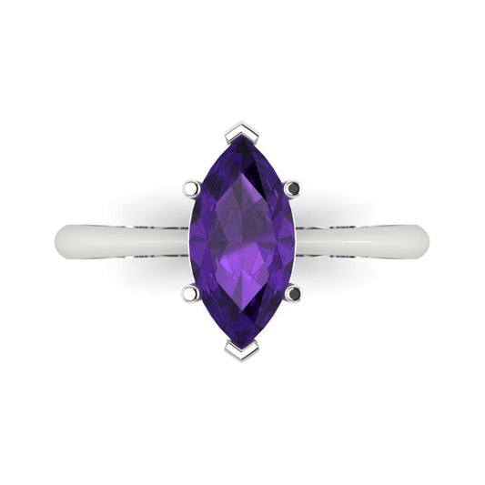 1.5 cttw Natural Amethyst Solitaire  Engagement Ring - Solid White Gold (VVS1, Marquise Cut ,11x5.5mm)
