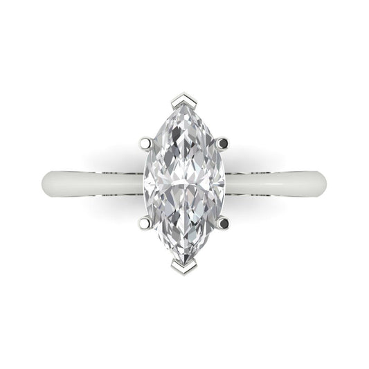 1.5 cttw White Sapphire Solitaire  Engagement Ring - Solid White Gold (VVS1, Marquise Cut ,11x5.5mm)