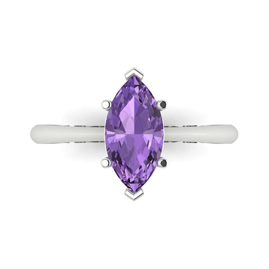 1.5 cttw Simulated Alexandrite Solitaire  Engagement Ring - Solid White Gold (VVS1, Marquise Cut ,11x5.5mm)