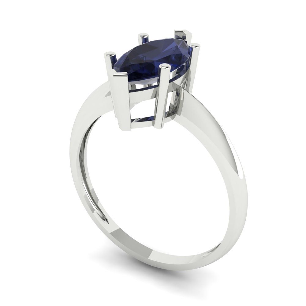 1.5 cttw Simulated Blue Sapphire Solitaire  Engagement Ring - Solid Gold (Marquise Cut ,11x5.5mm)