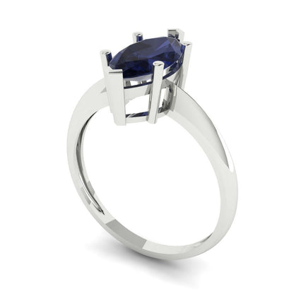 1.5 cttw Simulated Blue Sapphire Solitaire  Engagement Ring - Solid Gold (Marquise Cut ,11x5.5mm)