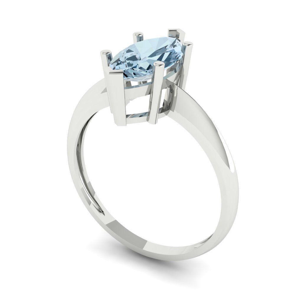 1.5 cttw Zirconia Simulated Blue Diamond Solitaire  Engagement Ring - Solid White Gold (VVS1, Marquise Cut ,11x5.5mm)