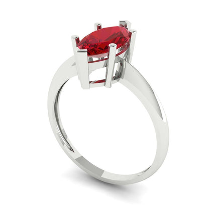 1.5 cttw Simulated Ruby Solitaire  Engagement Ring - Solid White Gold (VVS1, Marquise Cut ,11x5.5mm)