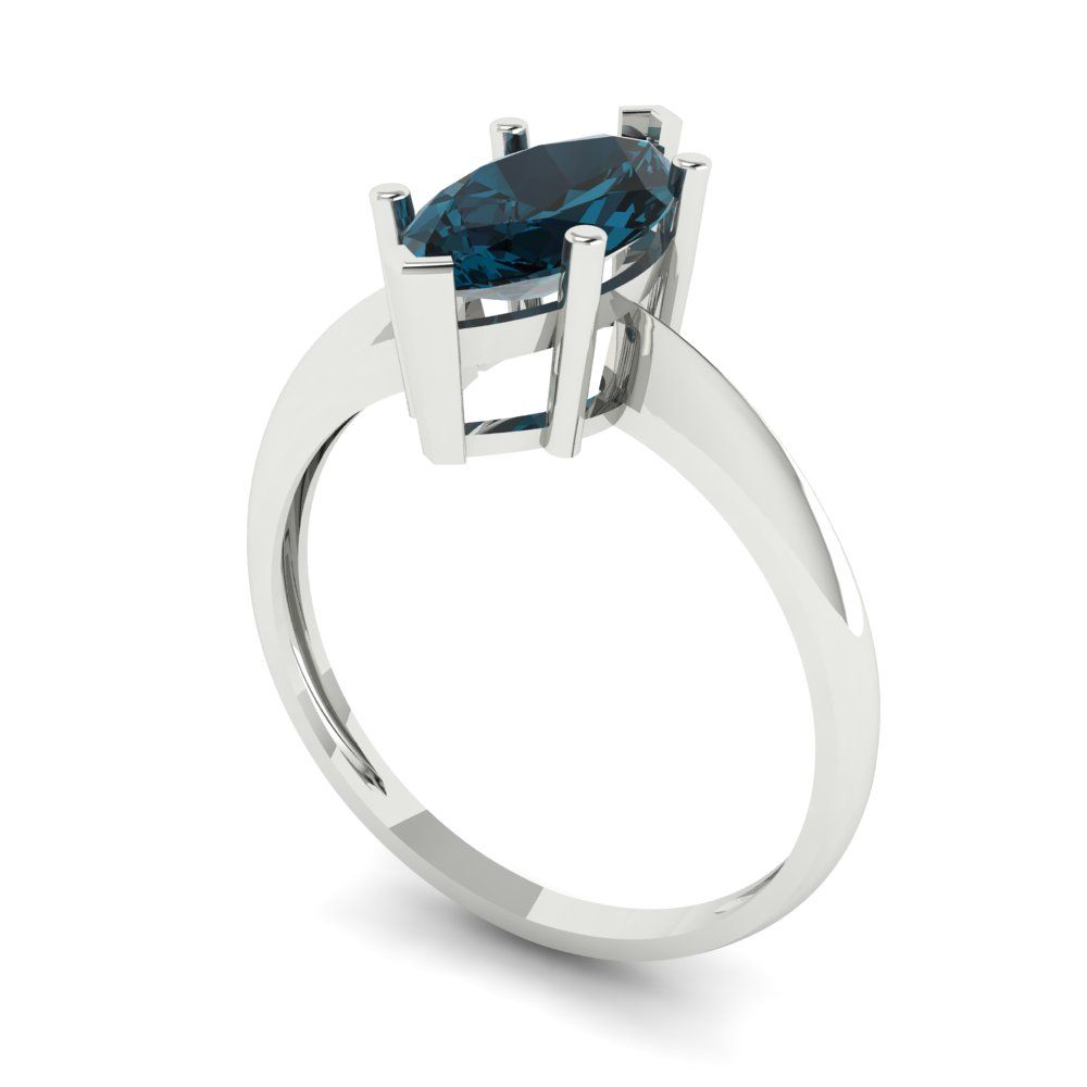 1.5 cttw Natural London Blue Topaz Solitaire  Engagement Ring - Solid Gold (Marquise Cut ,11x5.5mm)
