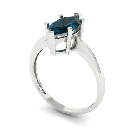 1.5 cttw Natural London Blue Topaz Solitaire  Engagement Ring - Solid Gold (Marquise Cut ,11x5.5mm)