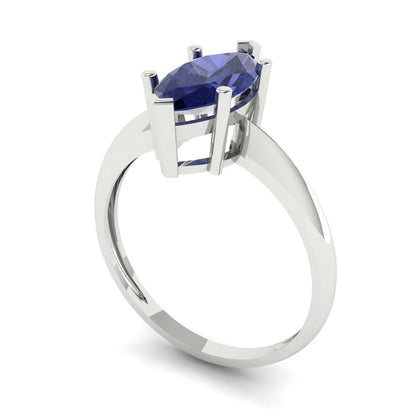 1.5 cttw Simulated Tanzanite Solitaire  Engagement Ring - Solid Gold (Marquise Cut ,11x5.5mm)
