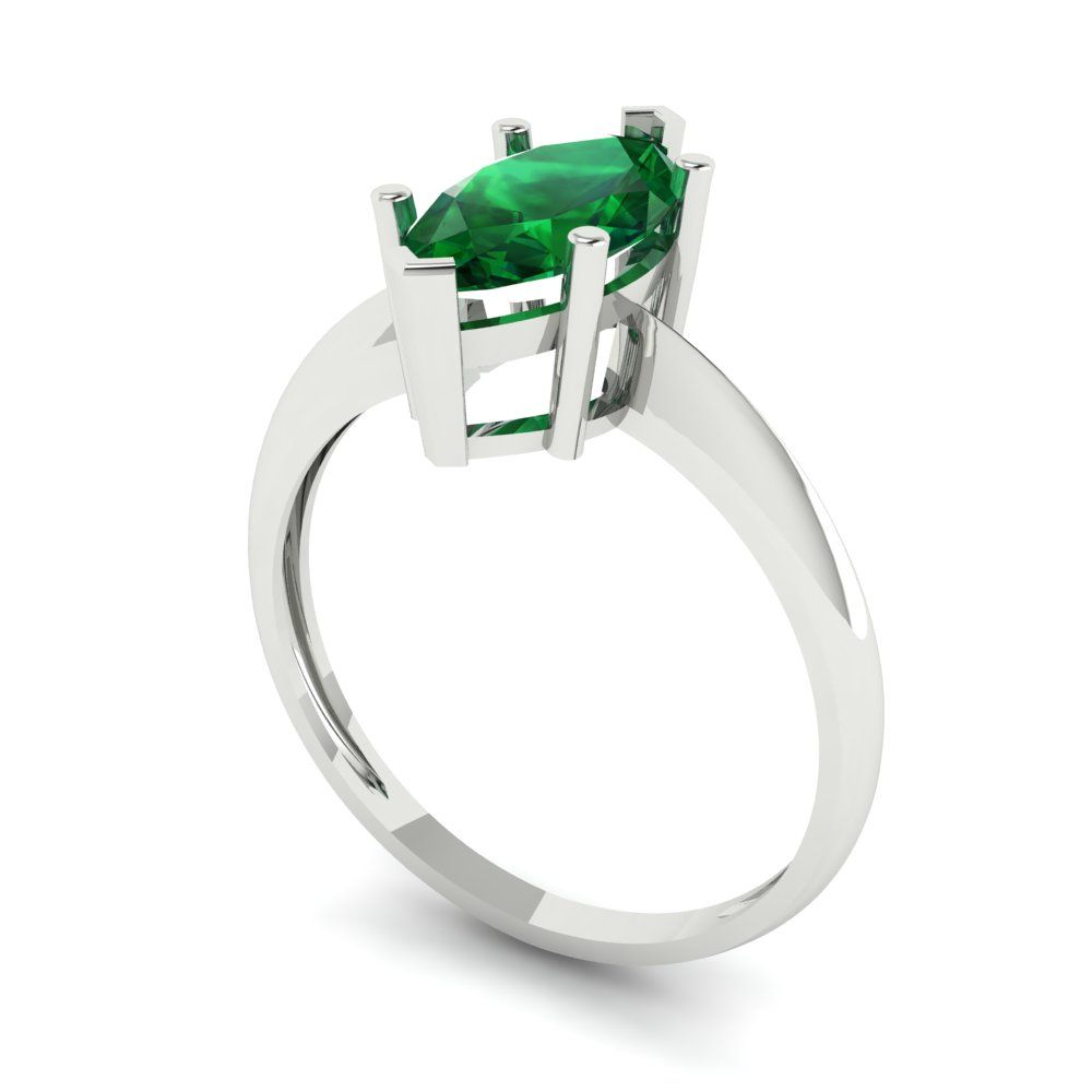 1.5 cttw Simulated Emerald Solitaire  Engagement Ring - Solid Gold (Marquise Cut ,11x5.5mm)