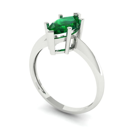 1.5 cttw Simulated Emerald Solitaire  Engagement Ring - Solid Gold (Marquise Cut ,11x5.5mm)