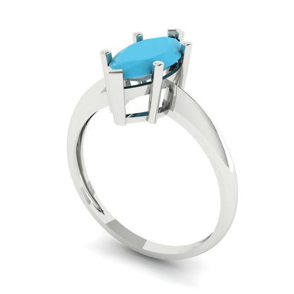 1.5 cttw Simulated Turquoise Solitaire  Engagement Ring - Solid Gold (Marquise Cut ,11x5.5mm)