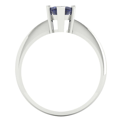 1.5 cttw Simulated Blue Sapphire Solitaire  Engagement Ring - Solid Gold (Marquise Cut ,11x5.5mm)