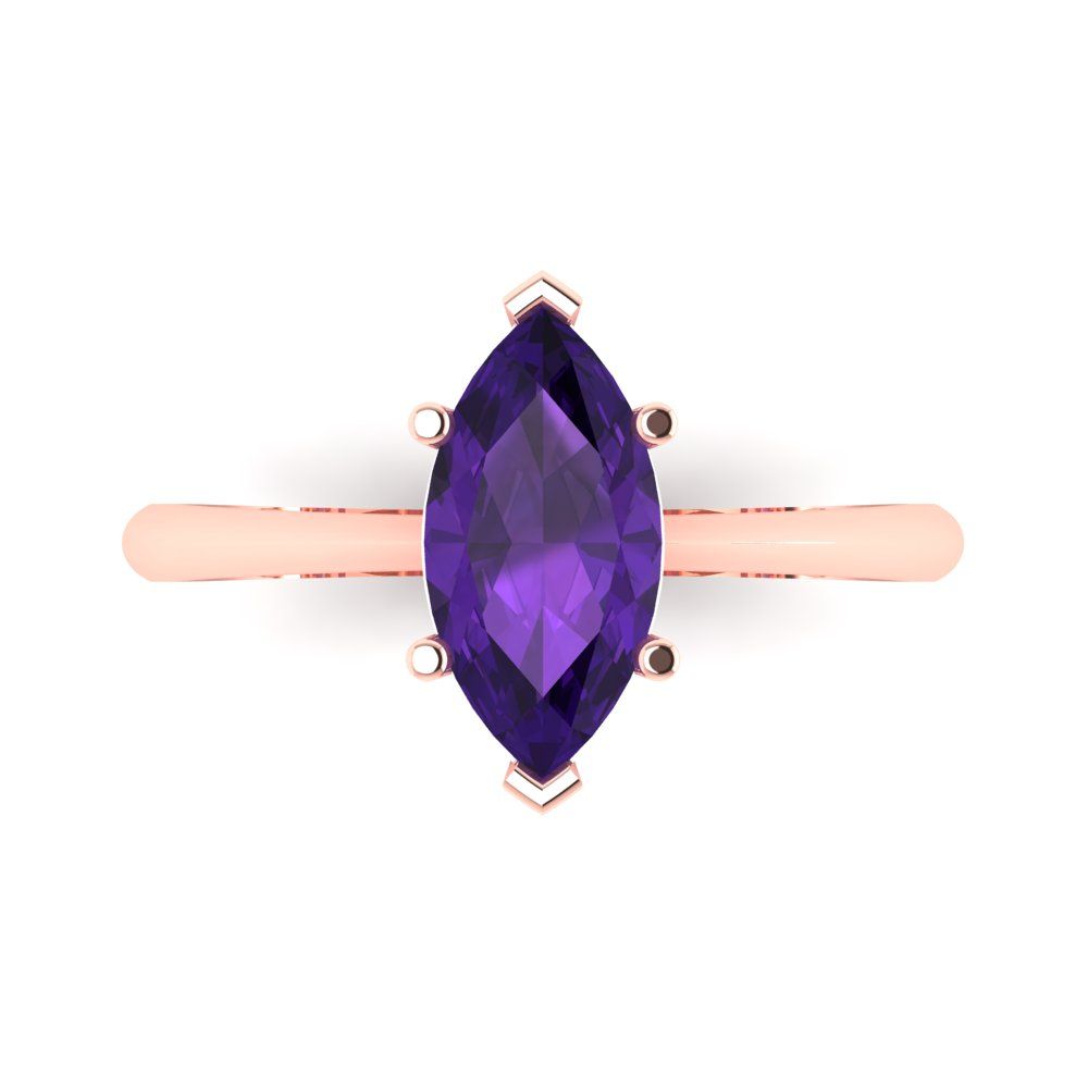 1.5 cttw Natural Amethyst Solitaire  Engagement Ring - Solid Rose Gold (VVS1, Marquise Cut ,11x5.5mm)