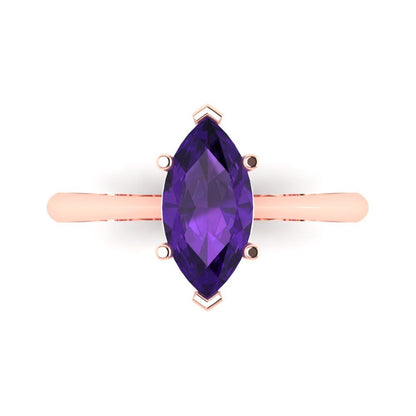1.5 cttw Natural Amethyst Solitaire  Engagement Ring - Solid Rose Gold (VVS1, Marquise Cut ,11x5.5mm)