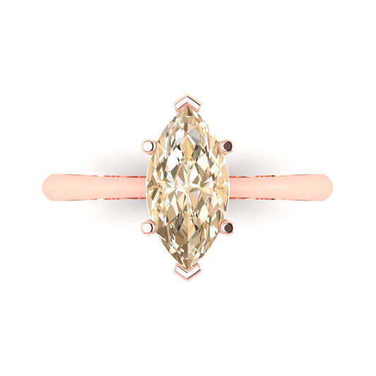 1.5 cttw Natural Morganite Solitaire  Engagement Ring - Solid Rose Gold (VVS1, Marquise Cut ,11x5.5mm)