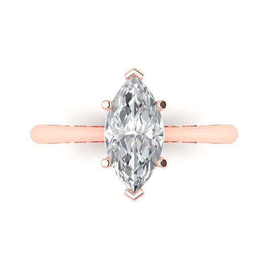1.5 cttw Zirconia Simulated Diamond Solitaire  Engagement Ring - Solid Rose Gold (VVS1, Marquise Cut ,11x5.5mm)