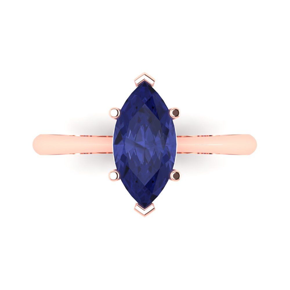1.5 cttw Simulated Tanzanite Solitaire  Engagement Ring - Solid Rose Gold (VVS1, Marquise Cut ,11x5.5mm)